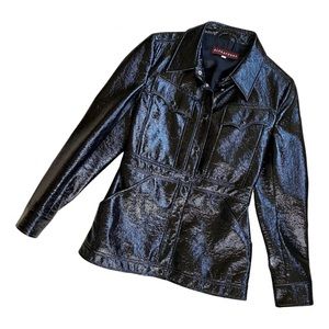 Alexa Chung Alexachung crinkled patent jacket